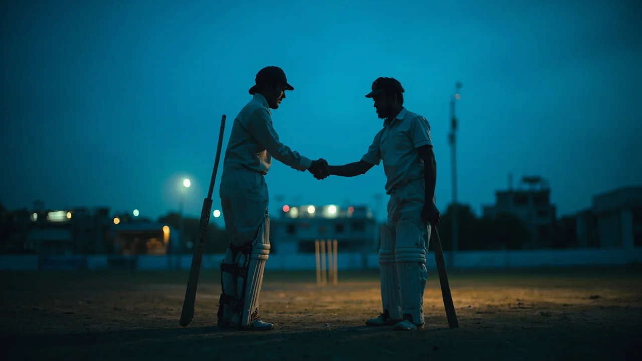 Community cricketers shaking hands after a match