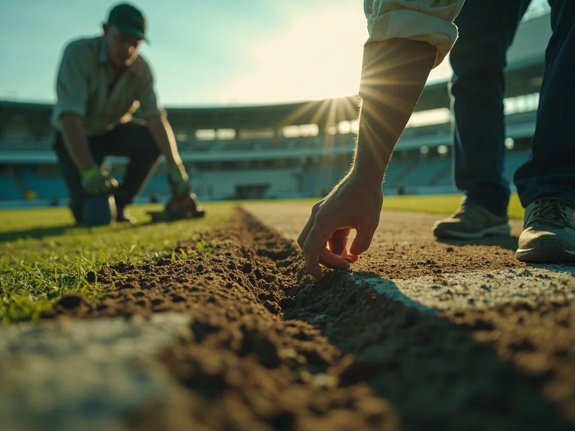 Curator inspecting a pitch