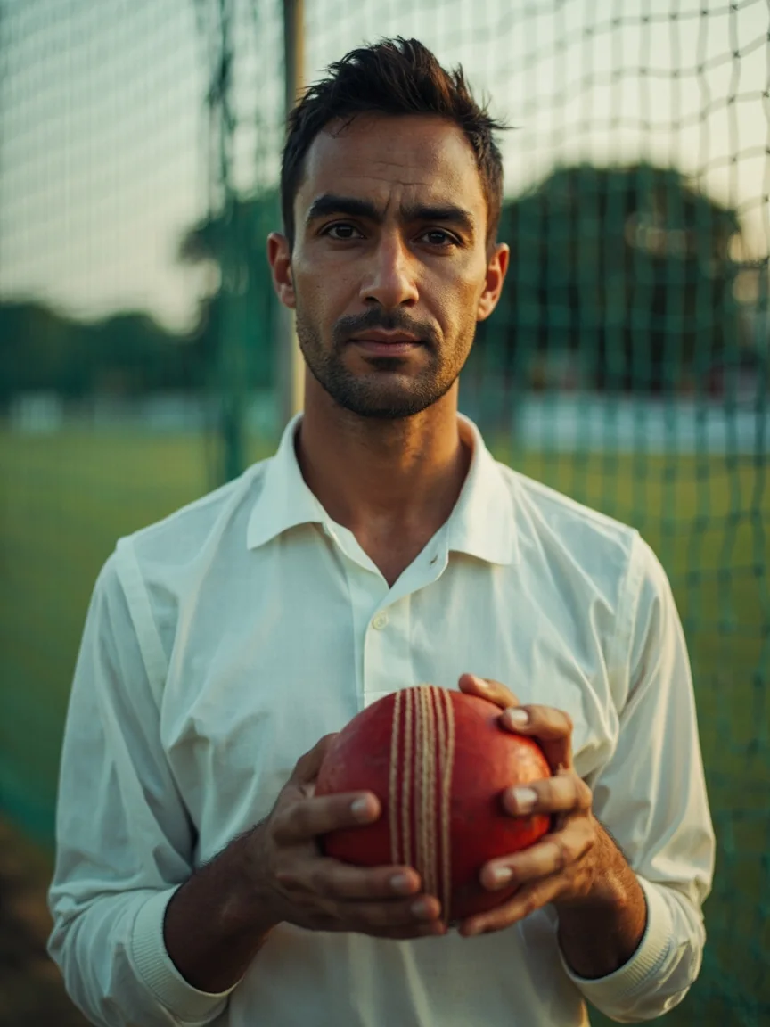 Editorial portrait of a pace bowler